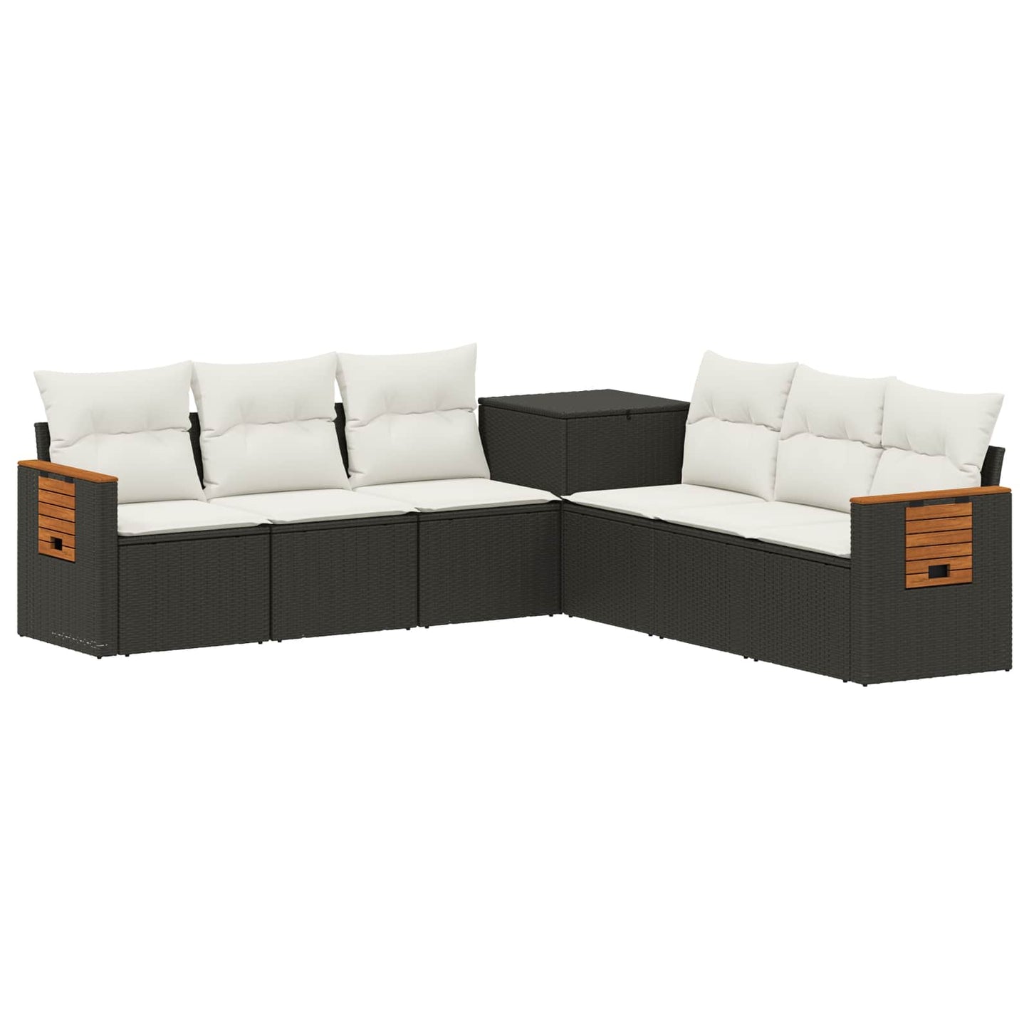 Bankstel 7 pcs Zwart en Cream Wit Poly Rattan en Staal is nu te koop bij PeponiXL, paradijselijk wonen!