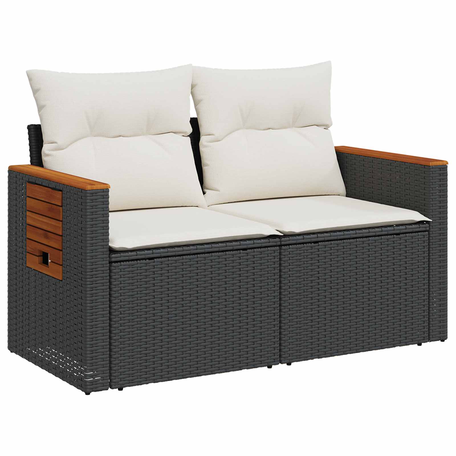 Bankstel 7 pcs Zwart en Cream Wit Poly Rattan en Staal is nu te koop bij PeponiXL, paradijselijk wonen!