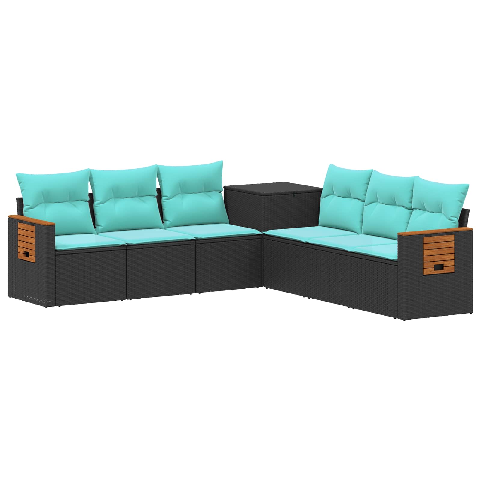 Bankstel 7 pcs Zwart en Blauw Poly Rattan en Staal is nu te koop bij PeponiXL, paradijselijk wonen!