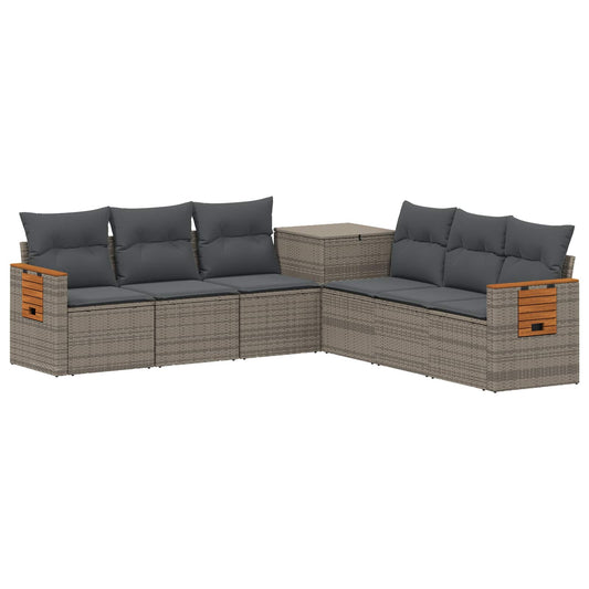 Bankstel 7 pcs Grijs en Donkergrijs Poly Rattan en Staal is nu te koop bij PeponiXL, paradijselijk wonen!