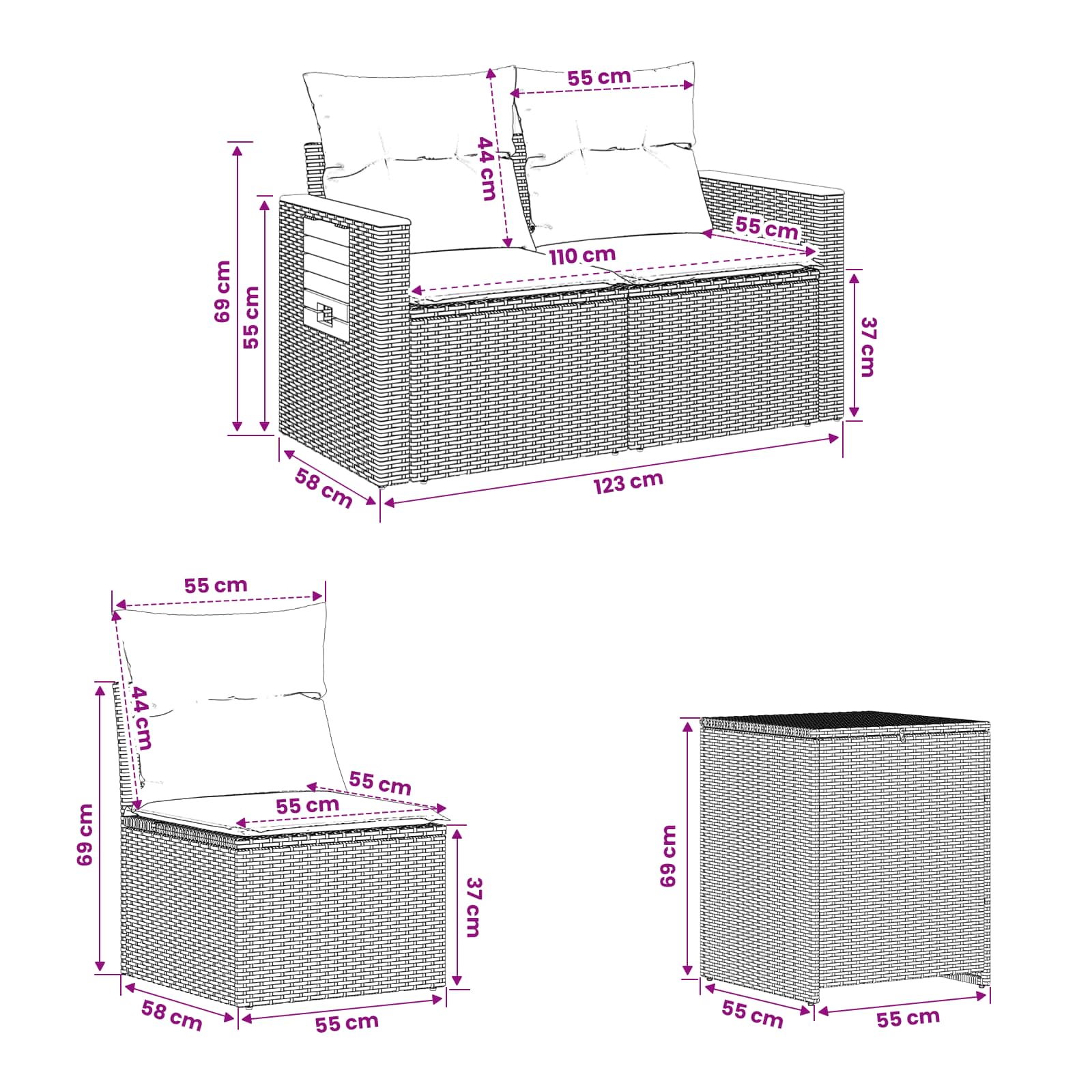 Bankstel 7 pcs Beige en Crème Wit Poly Rattan en Staal is nu te koop bij PeponiXL, paradijselijk wonen!