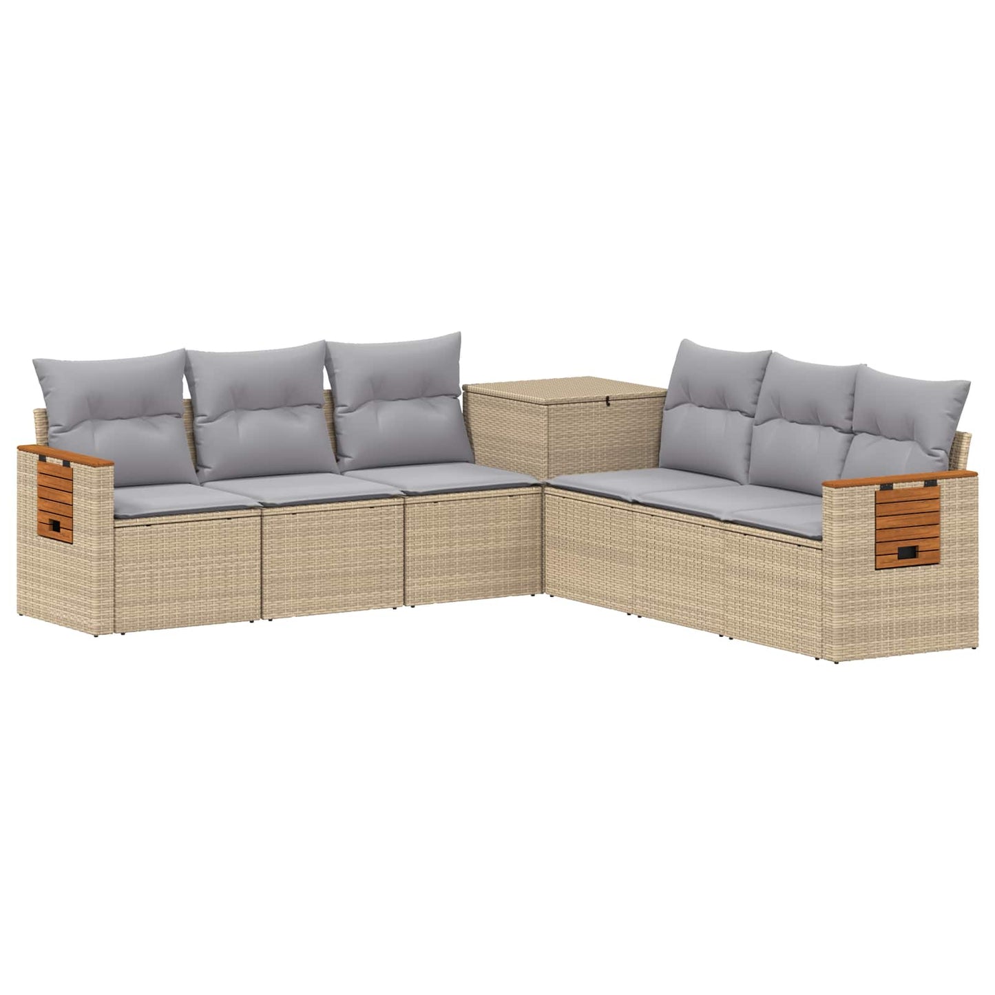 Bankstel 7 pcs Beige en Licht Grijs Poly Rattan en Staal is nu te koop bij PeponiXL, paradijselijk wonen!