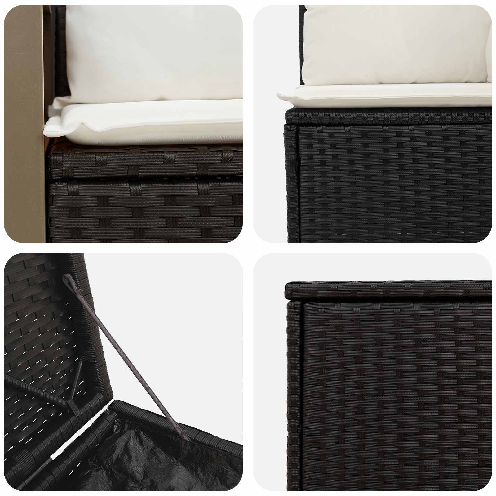 Bankstel 7 pcs Zwart en Cream Wit Poly Rattan en Staal is nu te koop bij PeponiXL, paradijselijk wonen!
