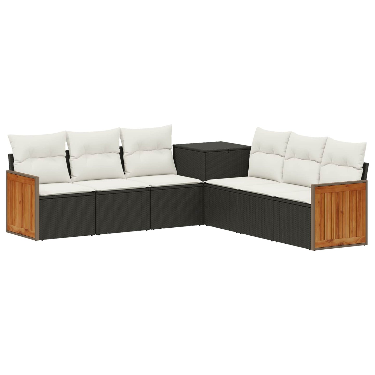 Bankstel 7 pcs Zwart en Cream Wit Poly Rattan en Staal is nu te koop bij PeponiXL, paradijselijk wonen!
