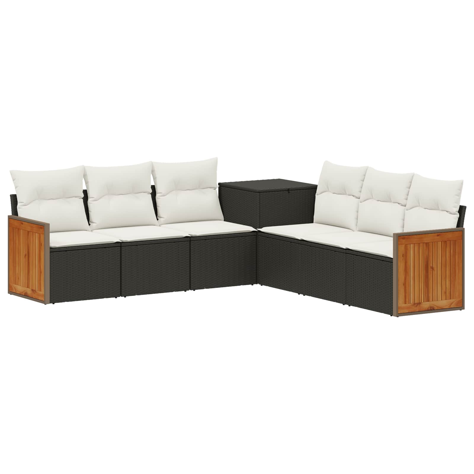 Bankstel 7 pcs Zwart en Cream Wit Poly Rattan en Staal is nu te koop bij PeponiXL, paradijselijk wonen!