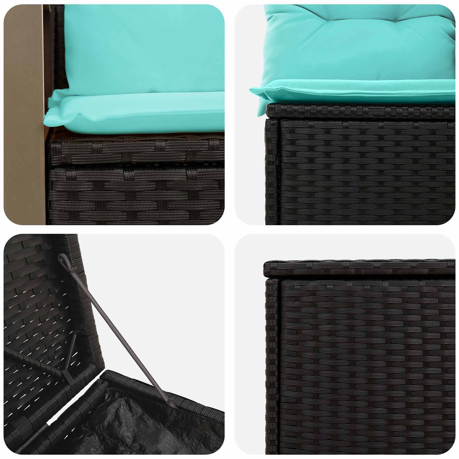Bankstel 7 pcs Zwart en Blauw Poly Rattan en Staal is nu te koop bij PeponiXL, paradijselijk wonen!