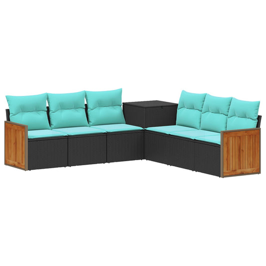 Bankstel 7 pcs Zwart en Blauw Poly Rattan en Staal is nu te koop bij PeponiXL, paradijselijk wonen!