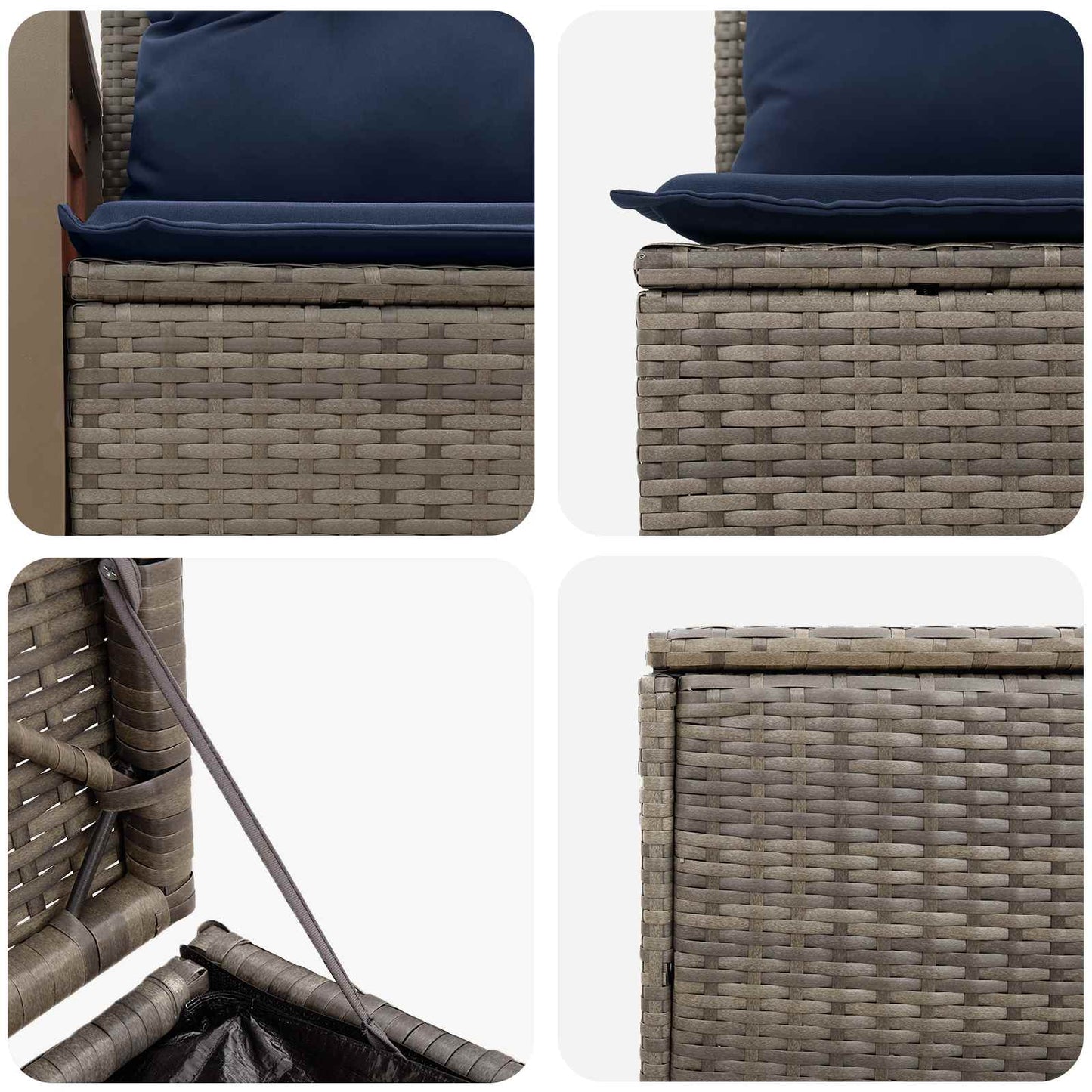Bankstel 7 pcs Grijs en Marineblauw Poly Rattan en Staal is nu te koop bij PeponiXL, paradijselijk wonen!