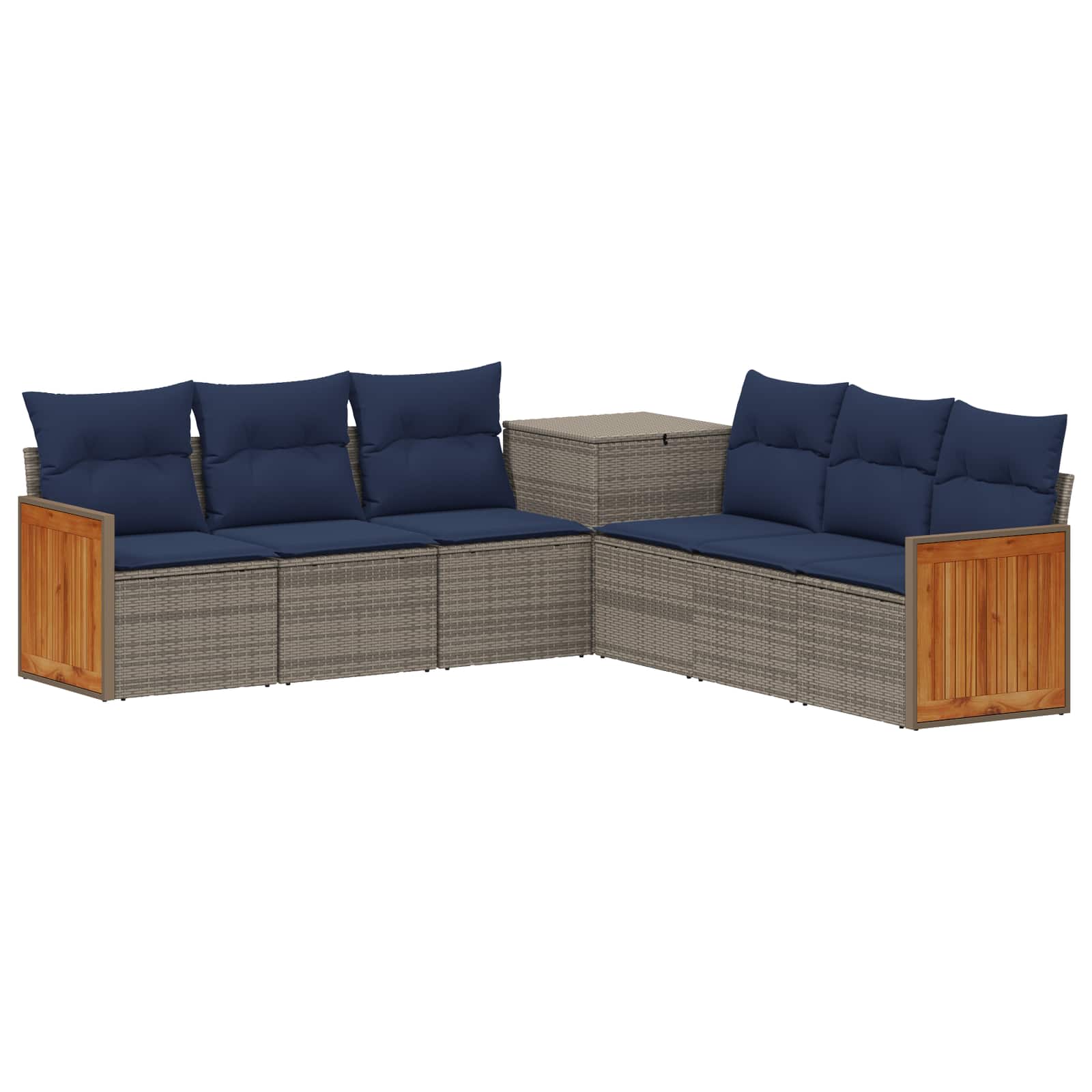 Bankstel 7 pcs Grijs en Marineblauw Poly Rattan en Staal is nu te koop bij PeponiXL, paradijselijk wonen!