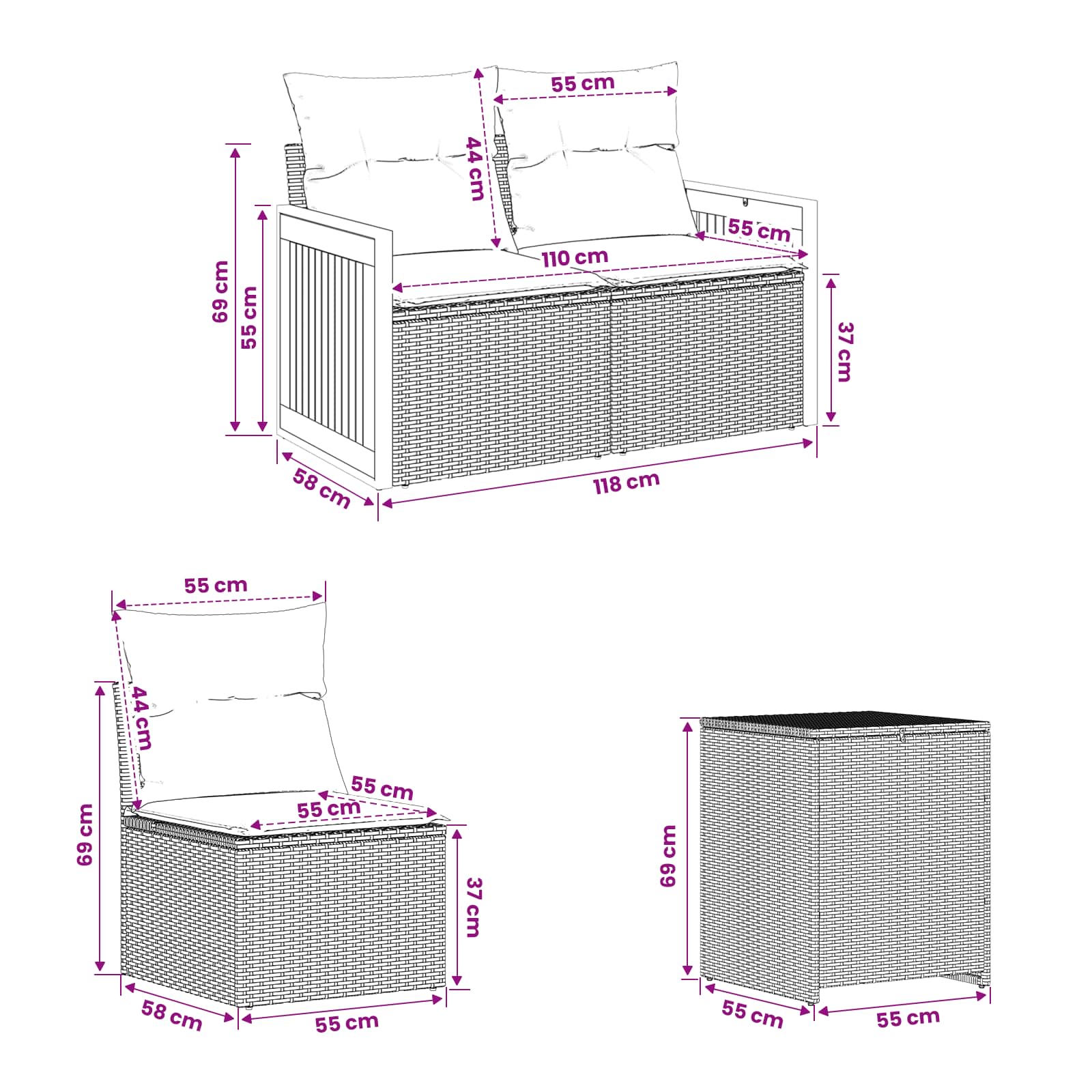 Bankstel 7 pcs Beige en Crème Wit Poly Rattan en Staal is nu te koop bij PeponiXL, paradijselijk wonen!