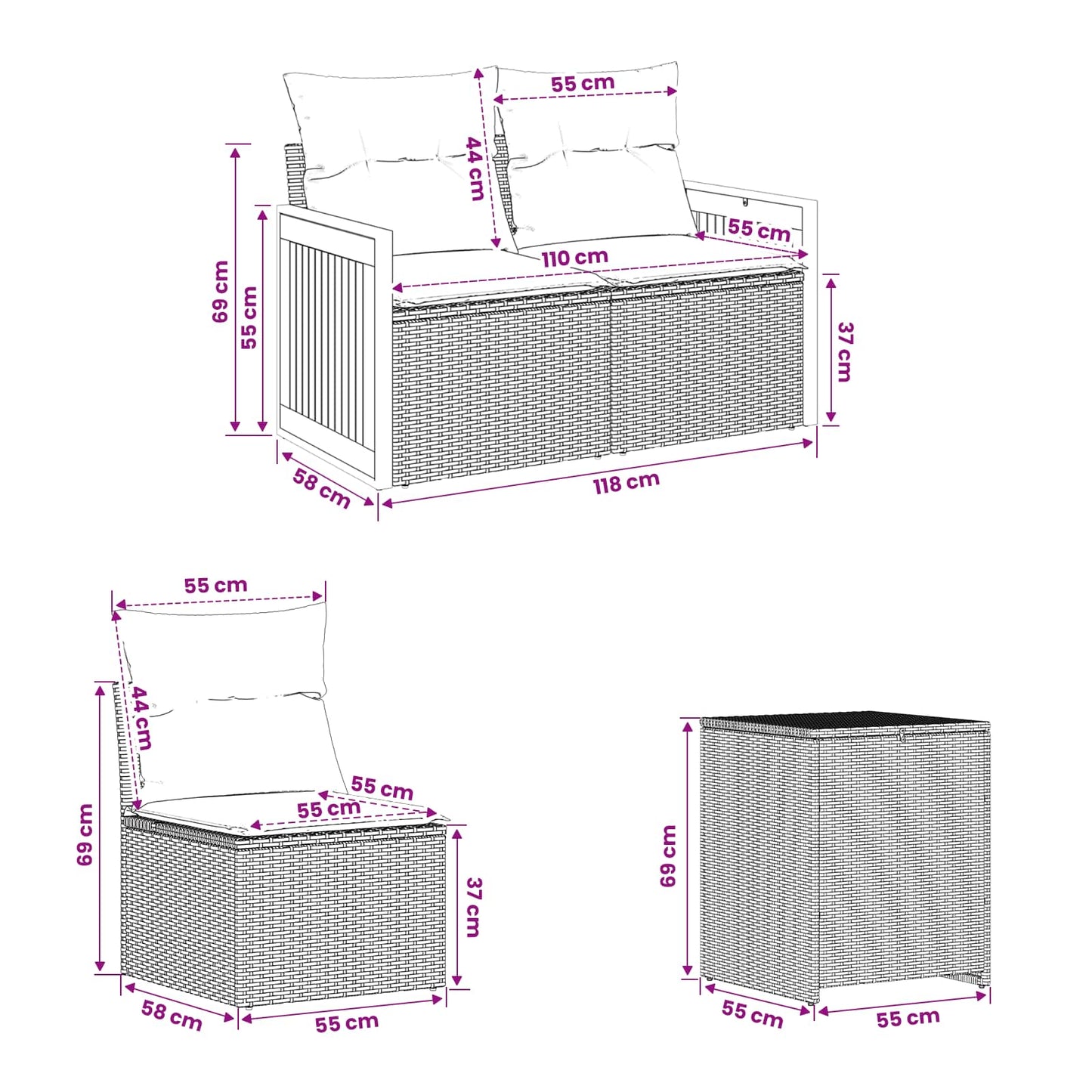Bankstel 7 pcs Beige en Licht Grijs Poly Rattan en Staal is nu te koop bij PeponiXL, paradijselijk wonen!