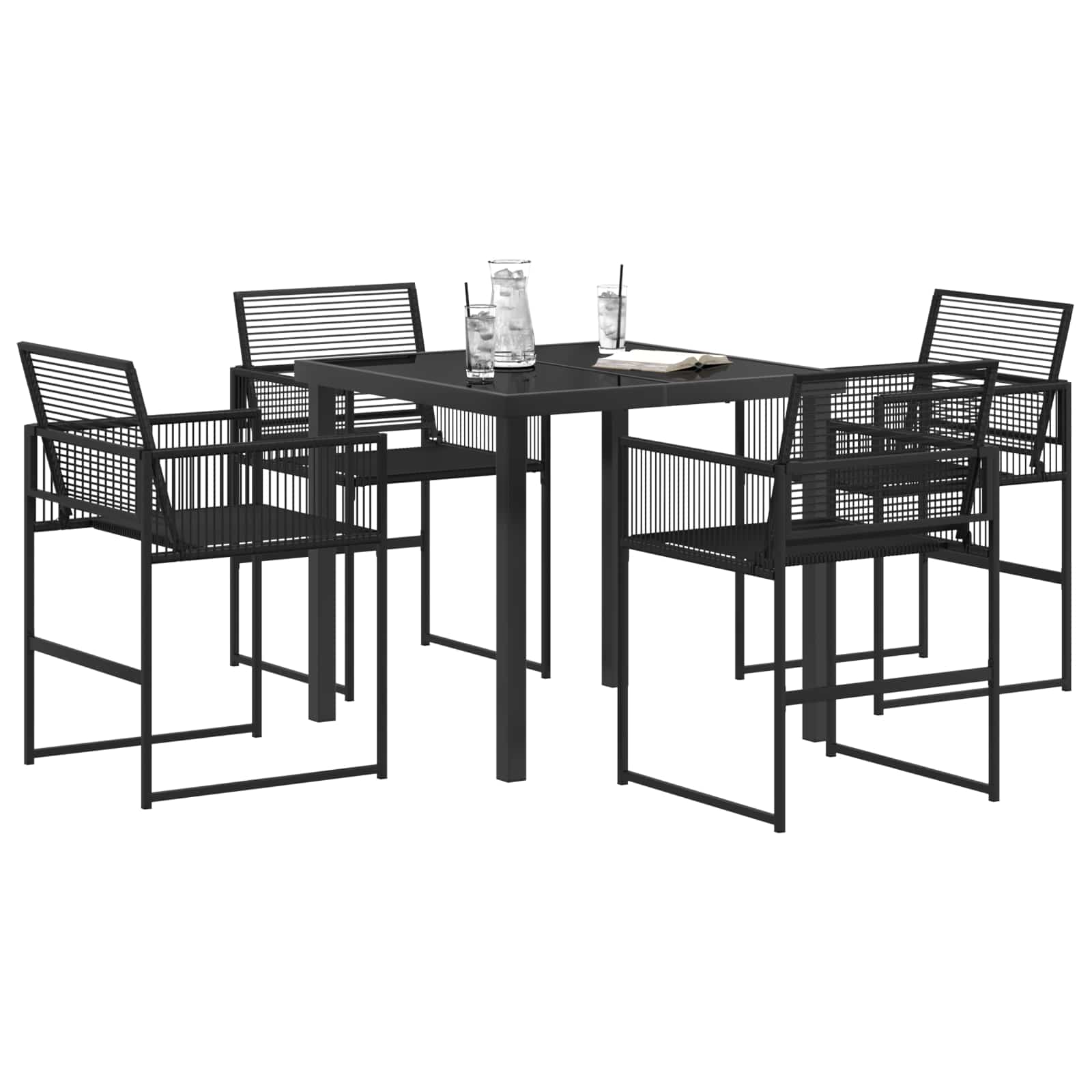 Tuin eettafelset 5 pcs Zwart poly rattan is nu te koop bij PeponiXL, paradijselijk wonen!