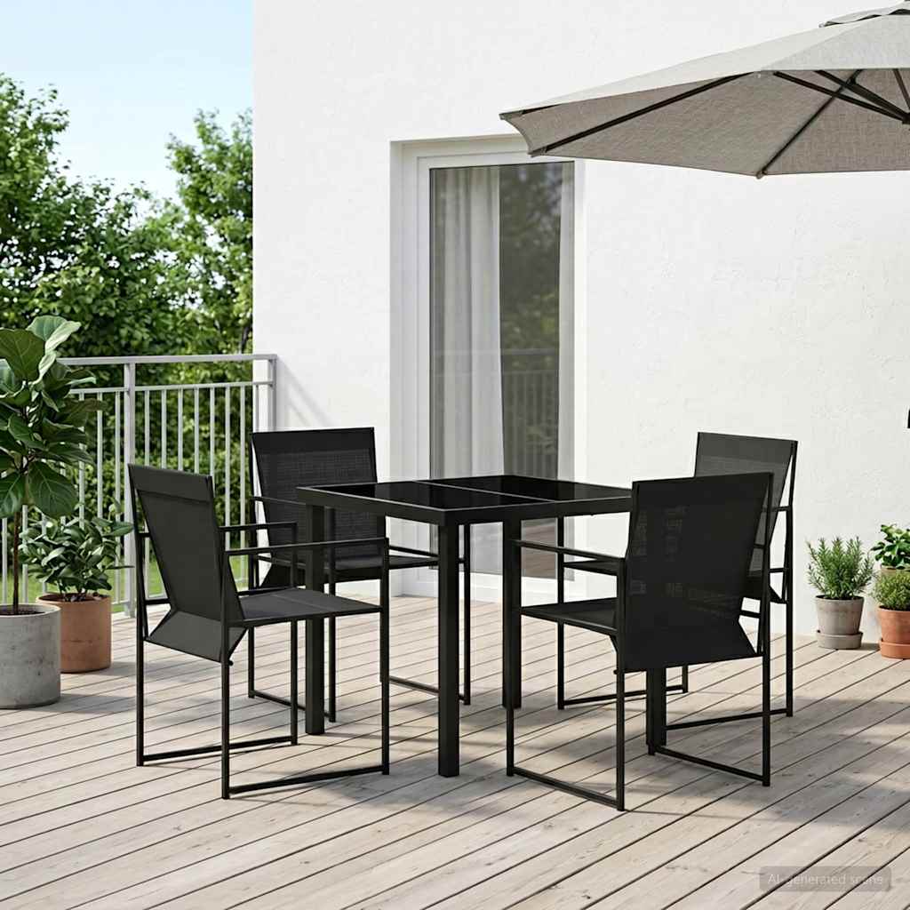 Tuin eettafelset 5 pcs Zwart Textilene en staal is nu te koop bij PeponiXL, paradijselijk wonen!