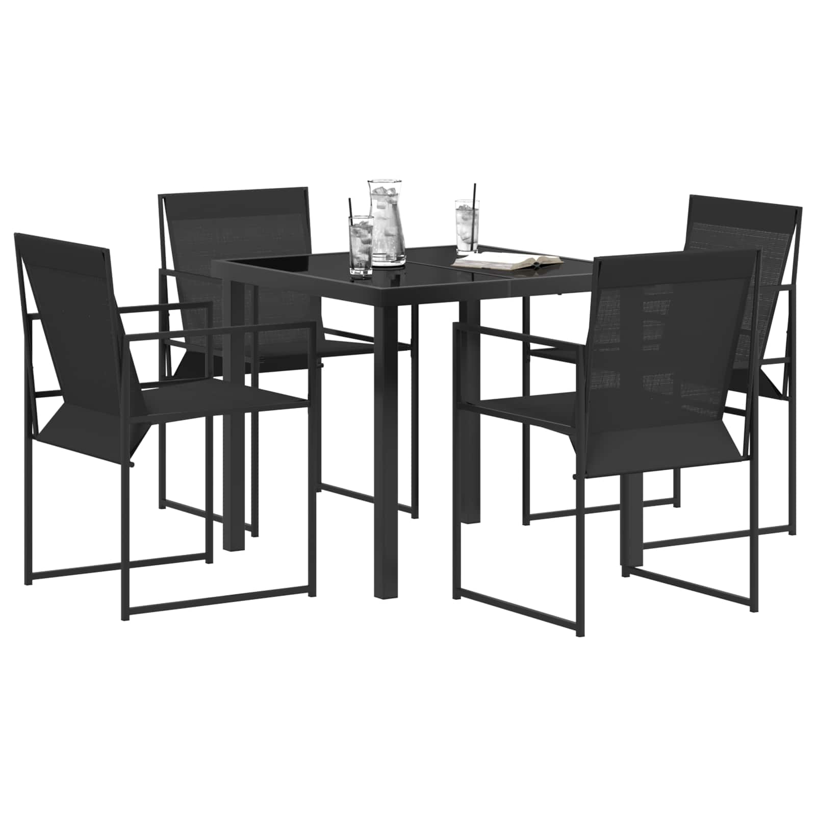 Tuin eettafelset 5 pcs Zwart Textilene en staal is nu te koop bij PeponiXL, paradijselijk wonen!