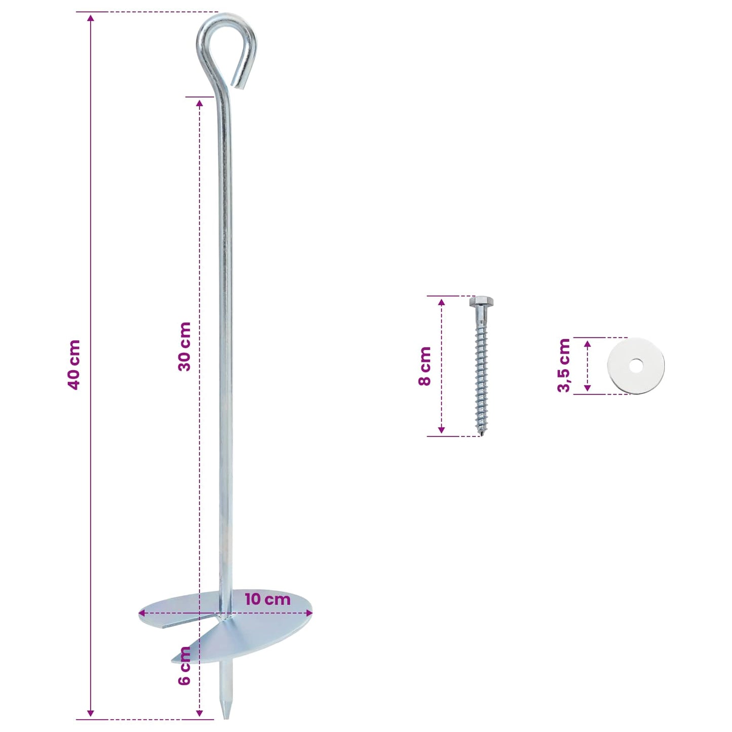Aardeankers 4 pcs Zilverkleurig Ø10 x 40 cm is nu te koop bij PeponiXL, paradijselijk wonen!