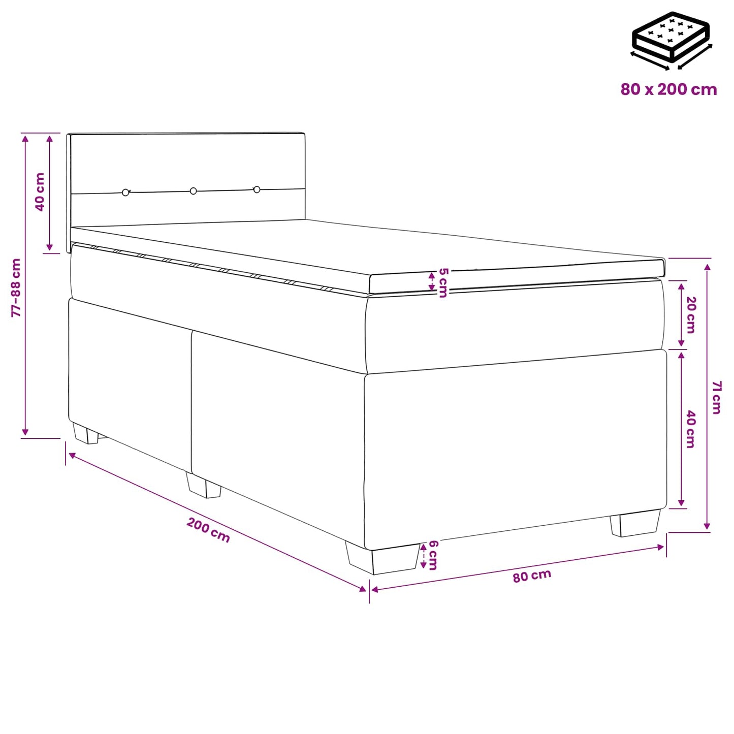Boxspringbed met matras Donkergrijs 80 x 200 cm Stof