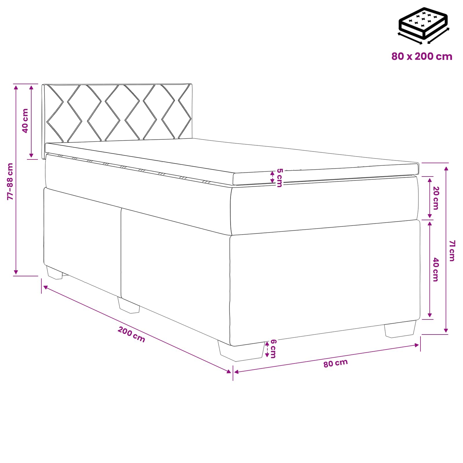 Boxspringbed met matras Donkergrijs 80 x 200 cm Stof is nu te koop bij PeponiXL, paradijselijk wonen!