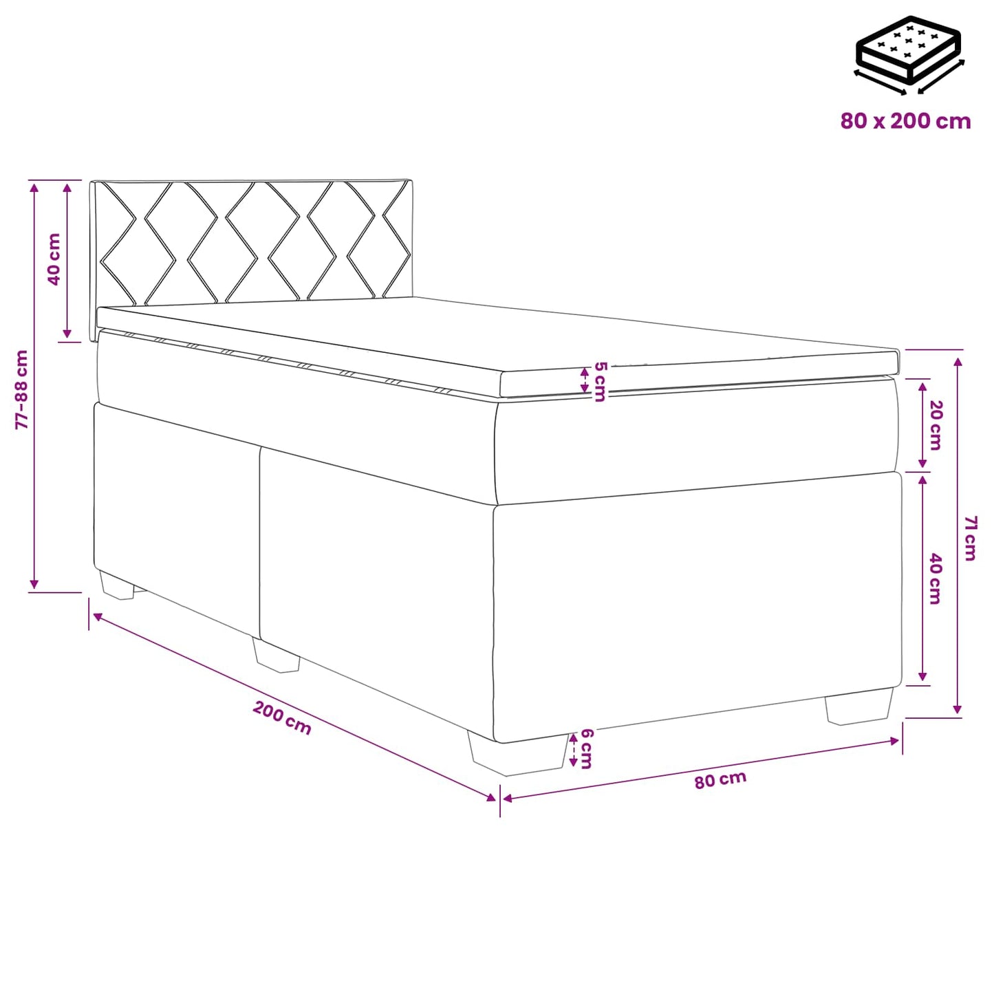 Boxspringbed met matras Donkerbruin 80 x 200 cm Stof