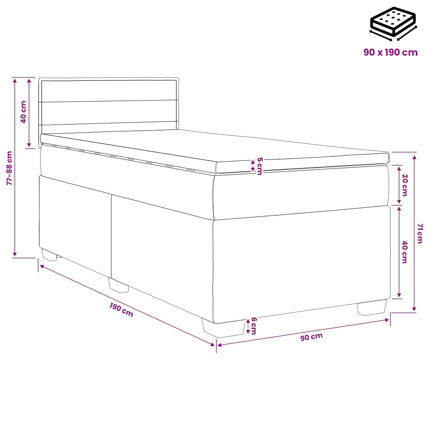 Boxspringbed met matras Lichtgrijs 90 x 190 cm Stof
