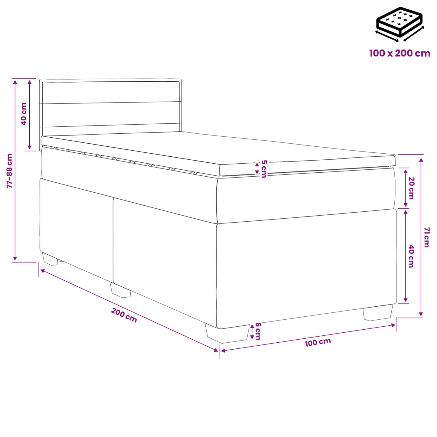 Boxspringbed met matras met hoofdeinde Blauw 100 x 200 cm Stof