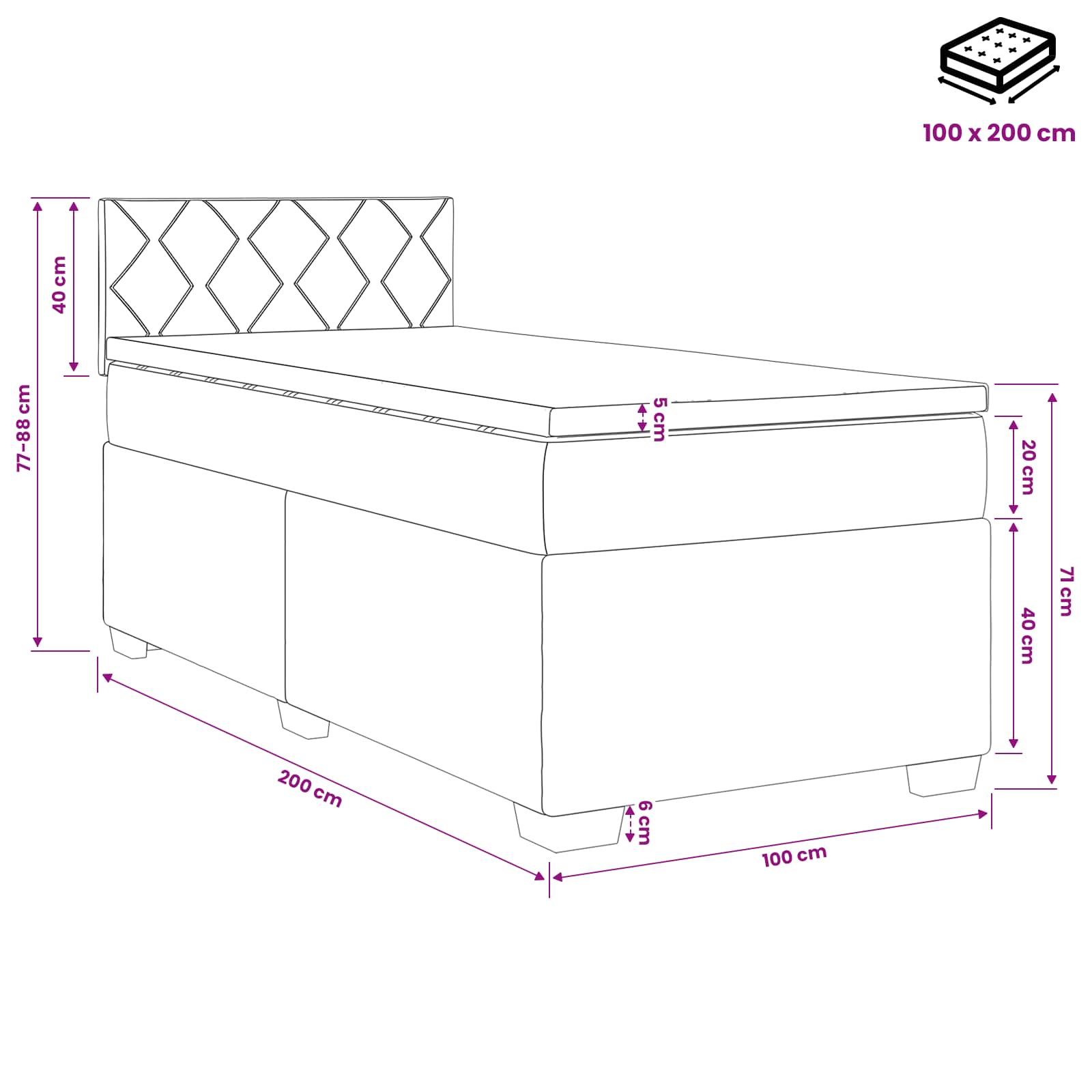 Boxspringbed met matras met hoofdeinde Blauw 100 x 200 cm Stof is nu te koop bij PeponiXL, paradijselijk wonen!