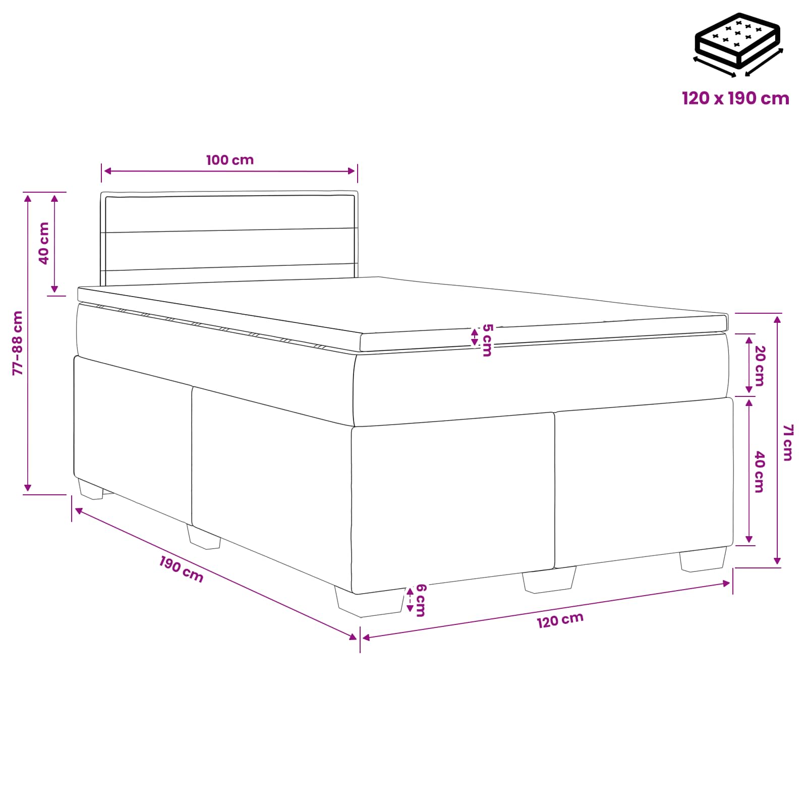 Boxspringbed met matras met hoofdeinde Zwart 120 x 190 cm Stof is nu te koop bij PeponiXL, paradijselijk wonen!