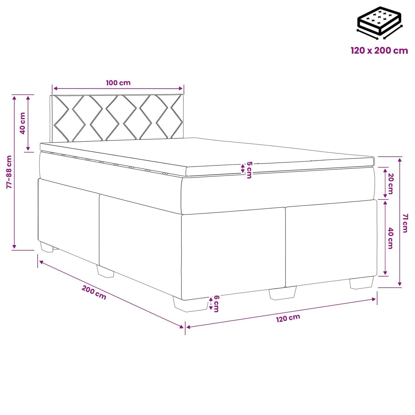 Boxspringbed met matras Donkerbruin 120 x 200 cm Stof