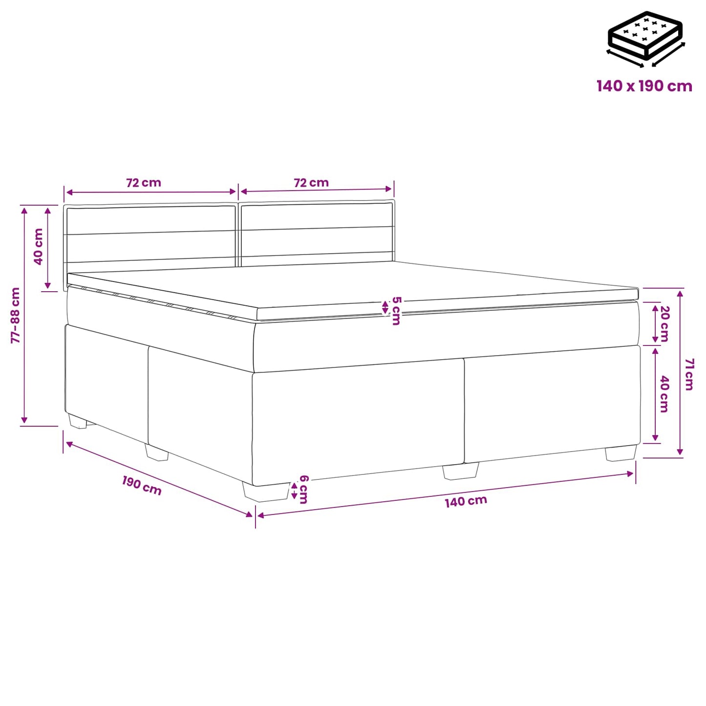 Boxspringbed met matras Lichtgrijs 140 x 190 cm Stof
