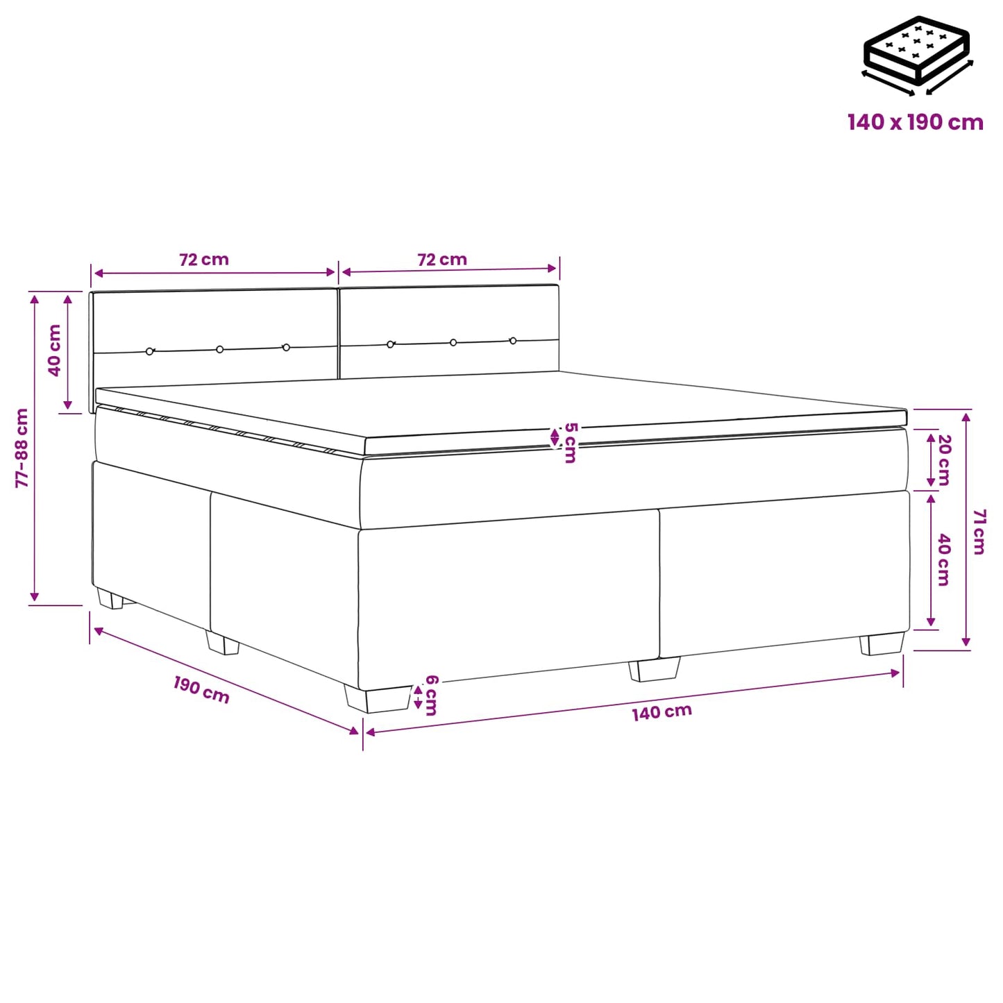 Boxspringbed met matras Lichtgrijs 140 x 190 cm Stof