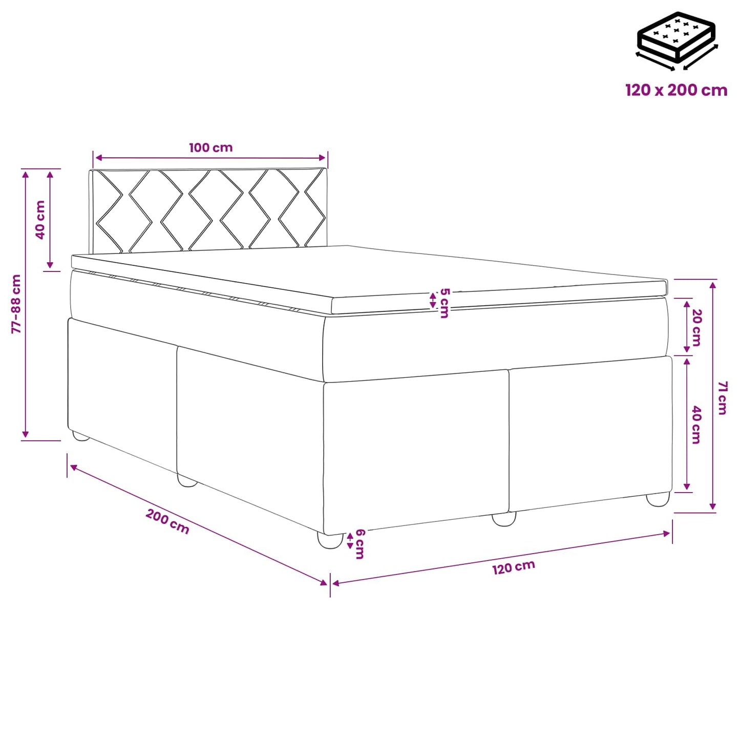 Boxspringbed met matras Donkergrijs 120 x 200 cm Stof