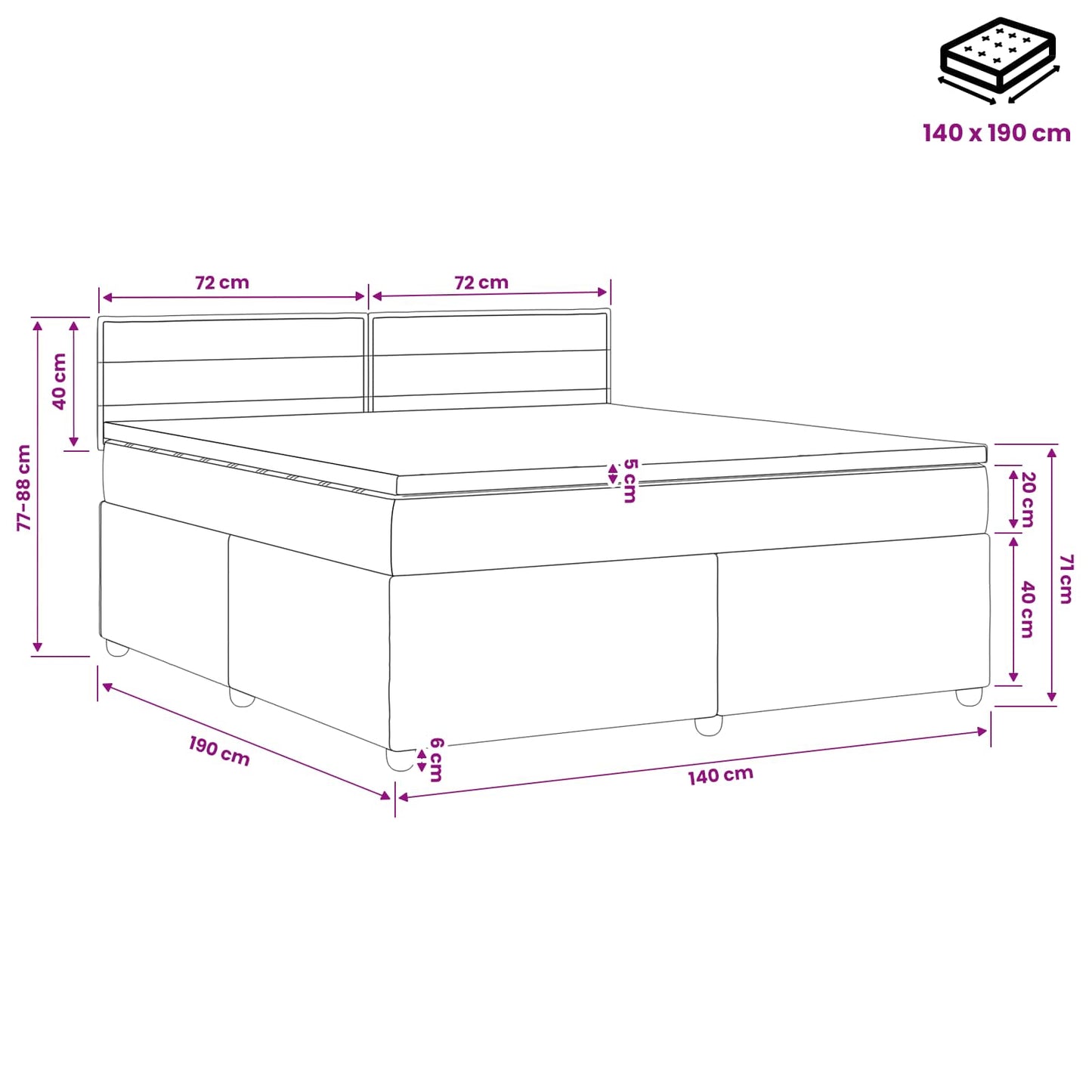 Boxspringbed met matras Lichtgrijs 140 x 190 cm Stof