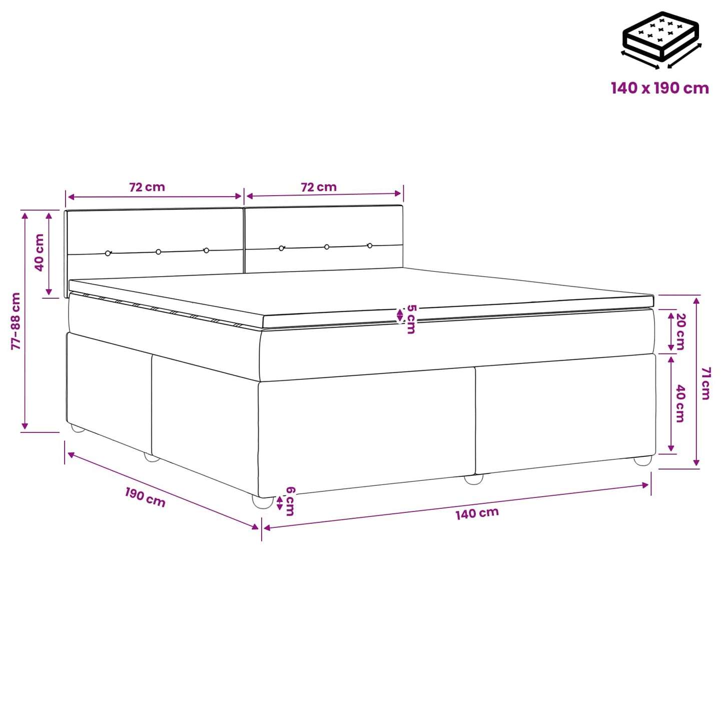 Boxspringbed met matras Crèmekleurig 140 x 190 cm Stof