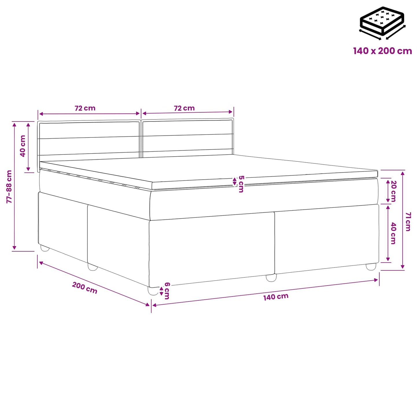 Boxspringbed met matras Donkergrijs 140 x 200 cm Stof