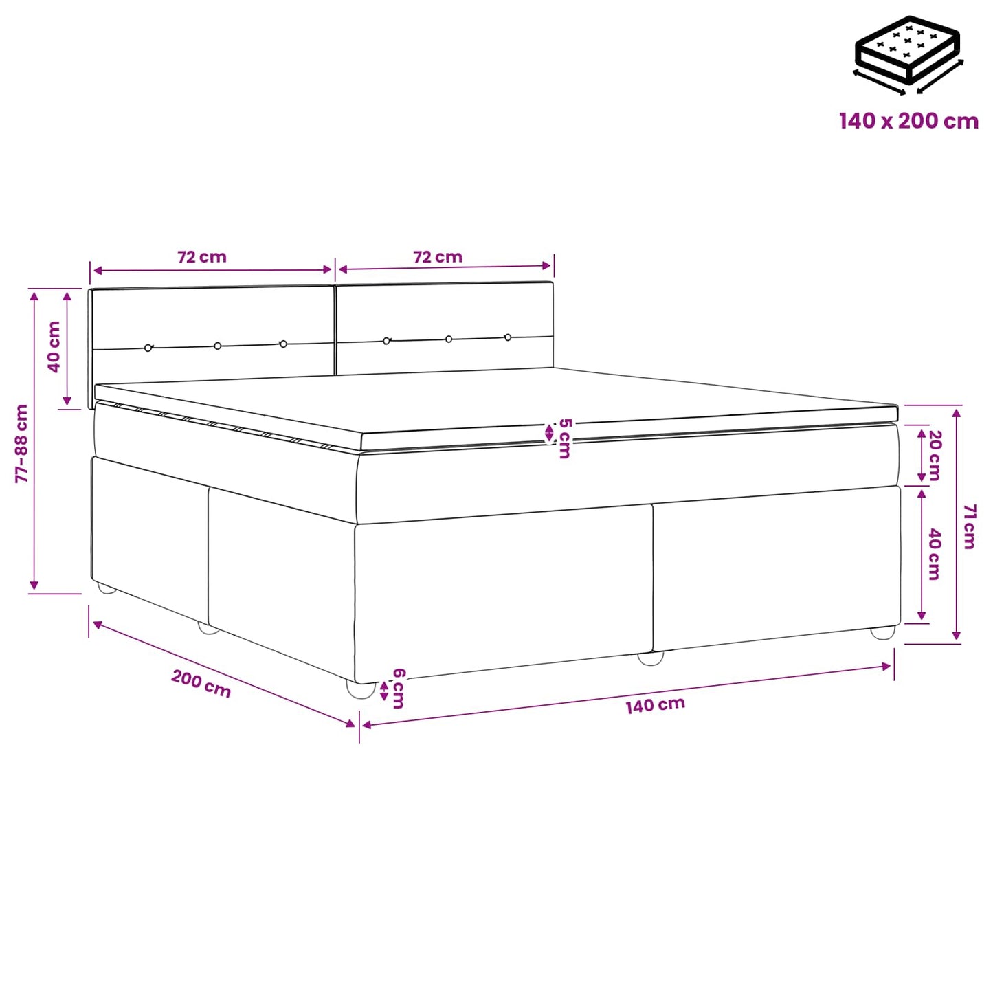 Boxspringbed met matras Donkergrijs 140 x 200 cm Stof