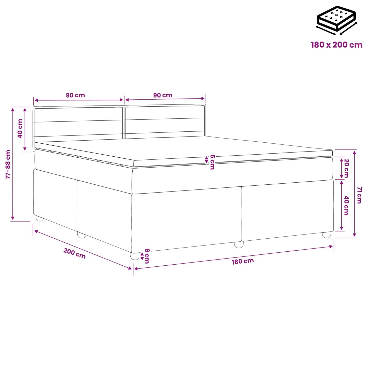 Boxspringbed met matras Lichtgrijs 180 x 200 cm Stof