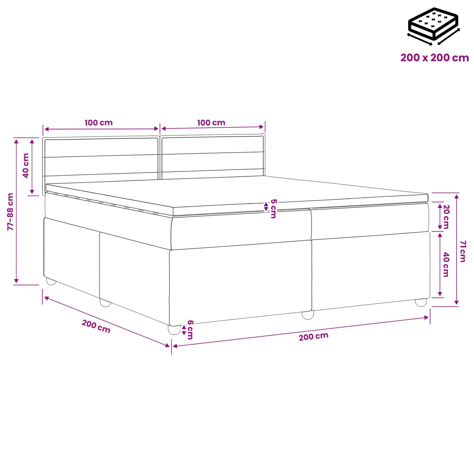 Boxspringbed met matras met hoofdeinde Zwart 200 x 200 cm Stof is nu te koop bij PeponiXL, paradijselijk wonen!