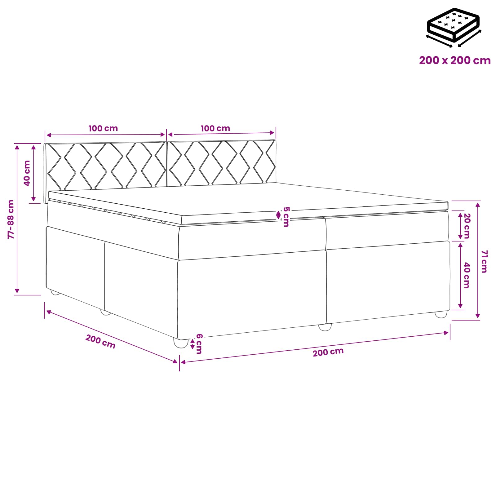 Boxspringbed met matras met hoofdeinde Blauw 200 x 200 cm Stof is nu te koop bij PeponiXL, paradijselijk wonen!