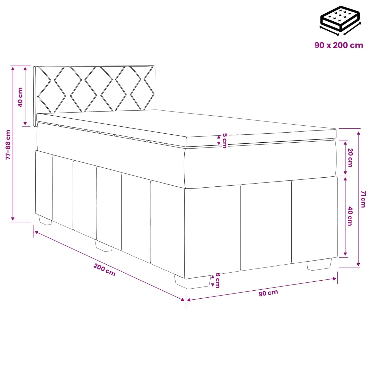 Boxspringbed met matras Lichtgrijs 90 x 200 cm Stof