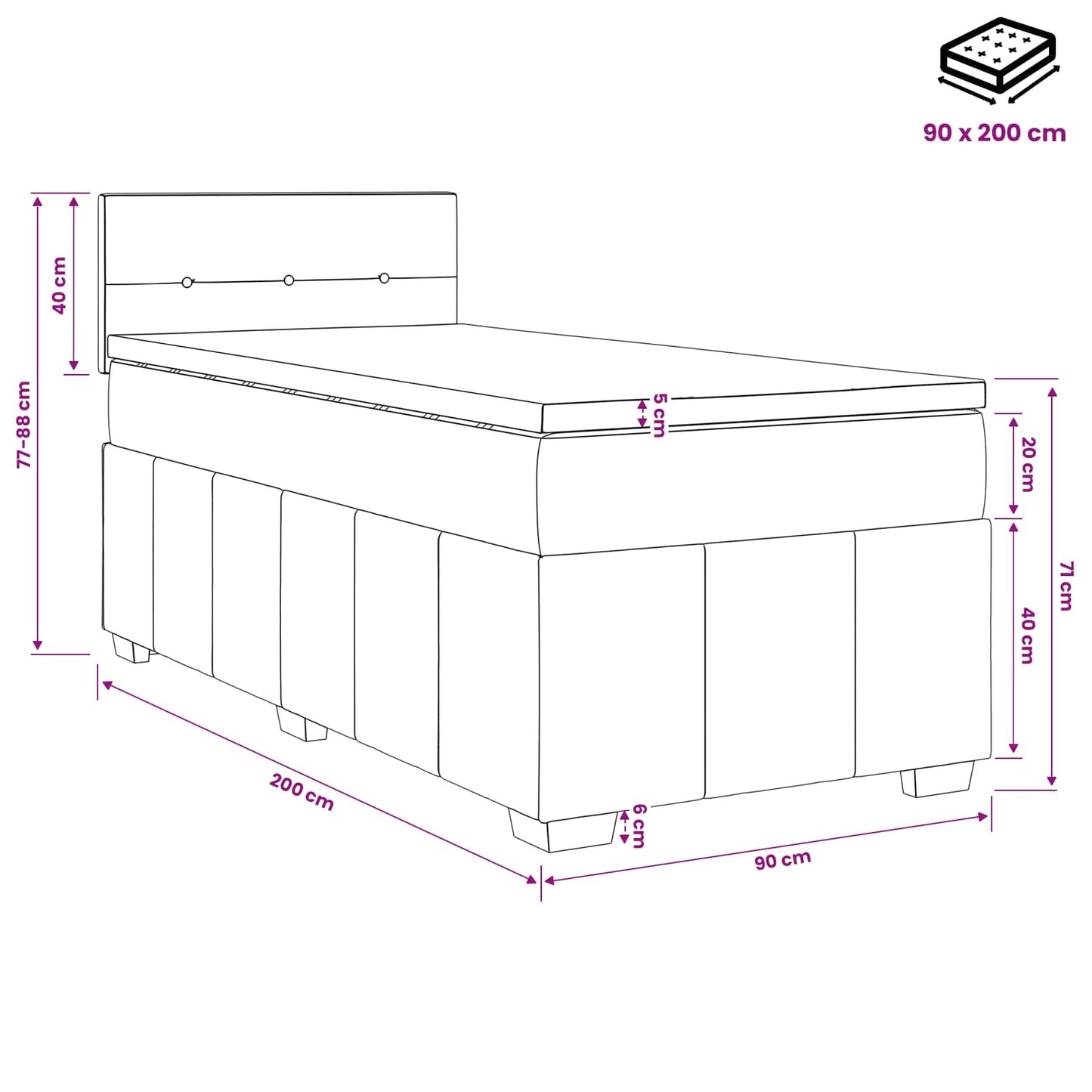 Boxspringbed met matras Crèmekleurig 90 x 200 cm Stof