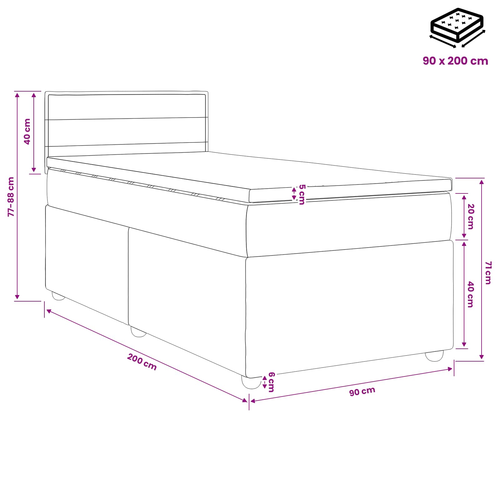 Boxspringbed met matras met hoofdeinde Taupe 90 x 200 cm Stof is nu te koop bij PeponiXL, paradijselijk wonen!