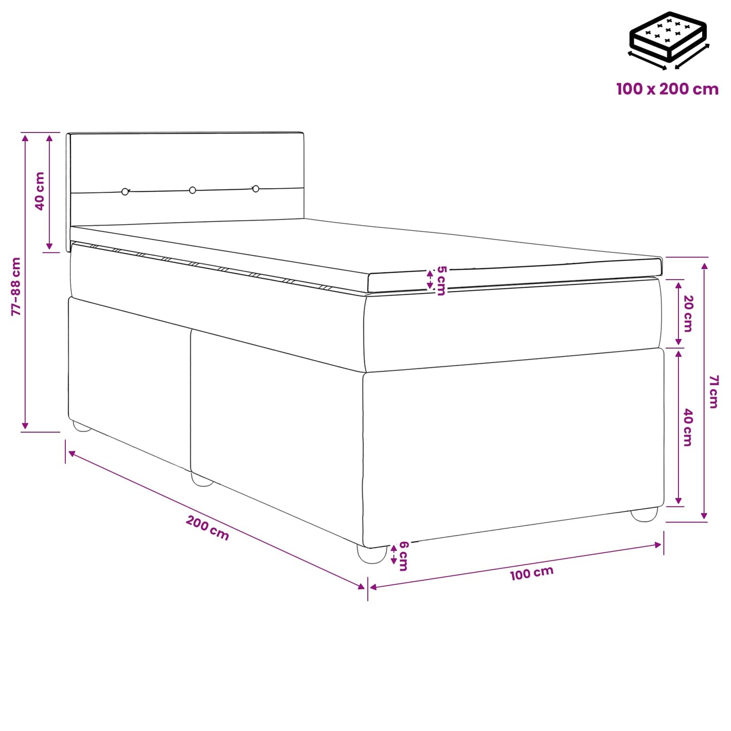 Boxspringbed met matras Donkergrijs 100 x 200 cm Stof