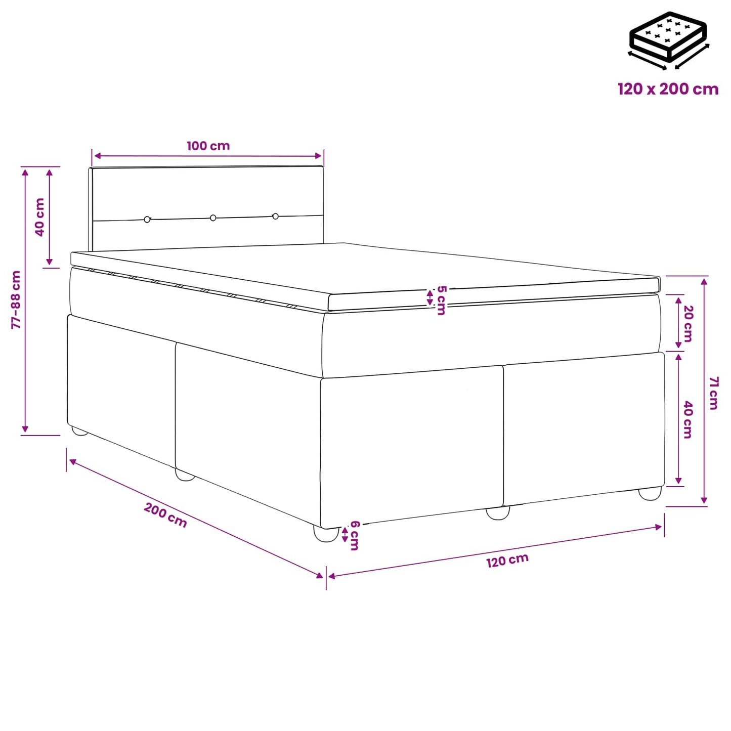 Boxspringbed met matras Donkergrijs 120 x 200 cm Stof