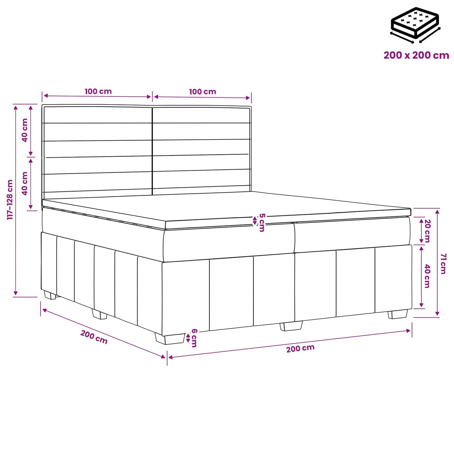 Boxspringbed met matras Crèmekleurig 200 x 200 cm Stof is nu te koop bij PeponiXL, paradijselijk wonen!