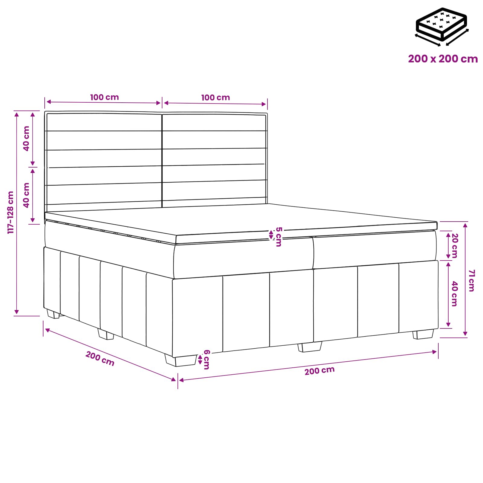 Boxspringbed met matras Crèmekleurig 200 x 200 cm Stof is nu te koop bij PeponiXL, paradijselijk wonen!