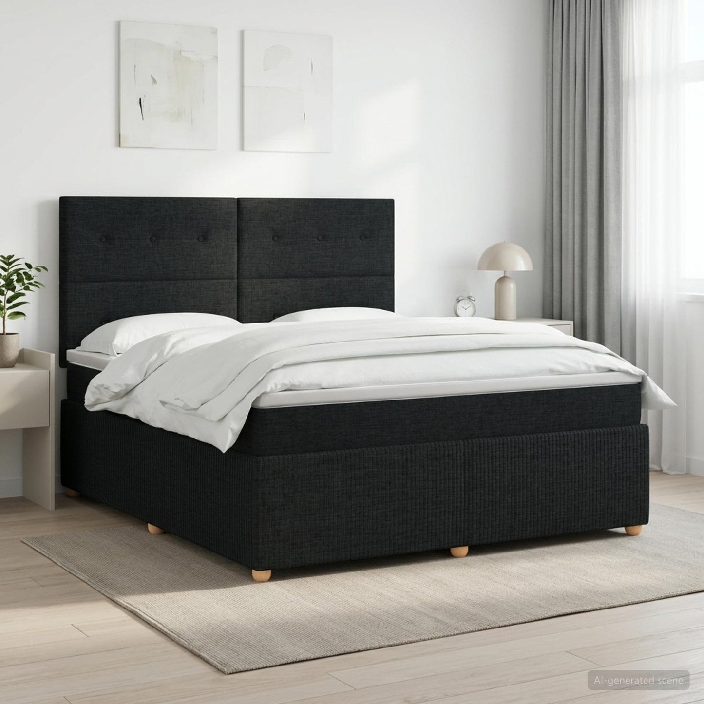 Boxspringbed met matras met hoofdeinde Zwart 140 x 200 cm Stof