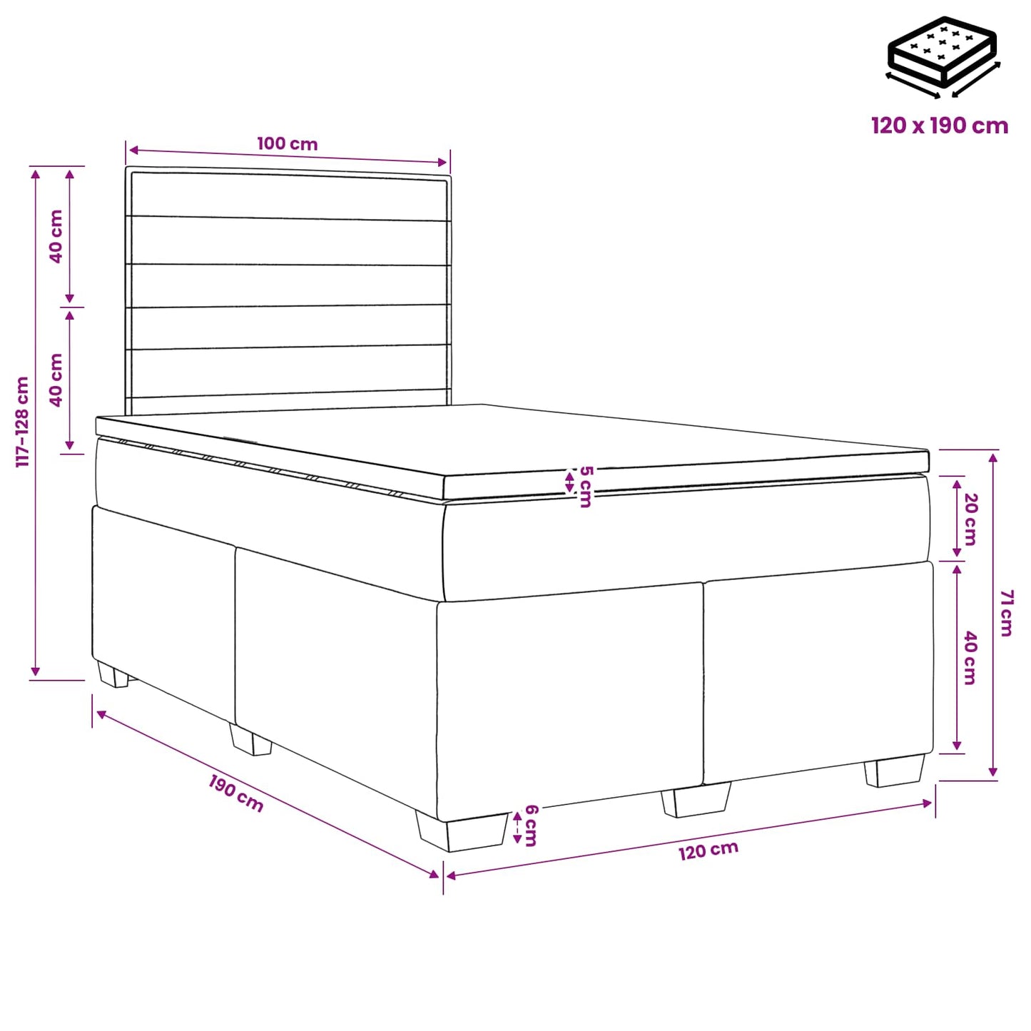Boxspringbed met matras met hoofdeinde Taupe 120 x 190 cm Stof is nu te koop bij PeponiXL, paradijselijk wonen!