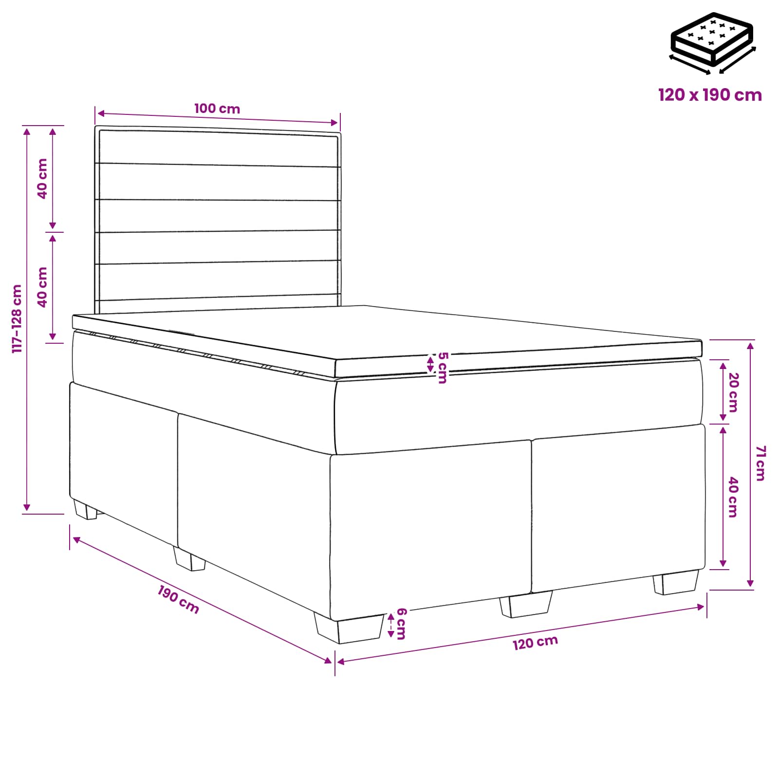 Boxspringbed met matras met hoofdeinde Taupe 120 x 190 cm Stof is nu te koop bij PeponiXL, paradijselijk wonen!