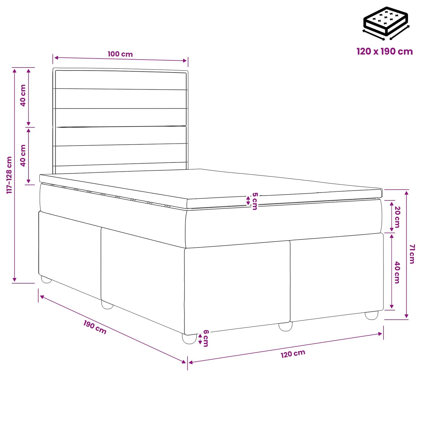 Boxspringbed met matras Crèmekleurig 120 x 190 cm Stof