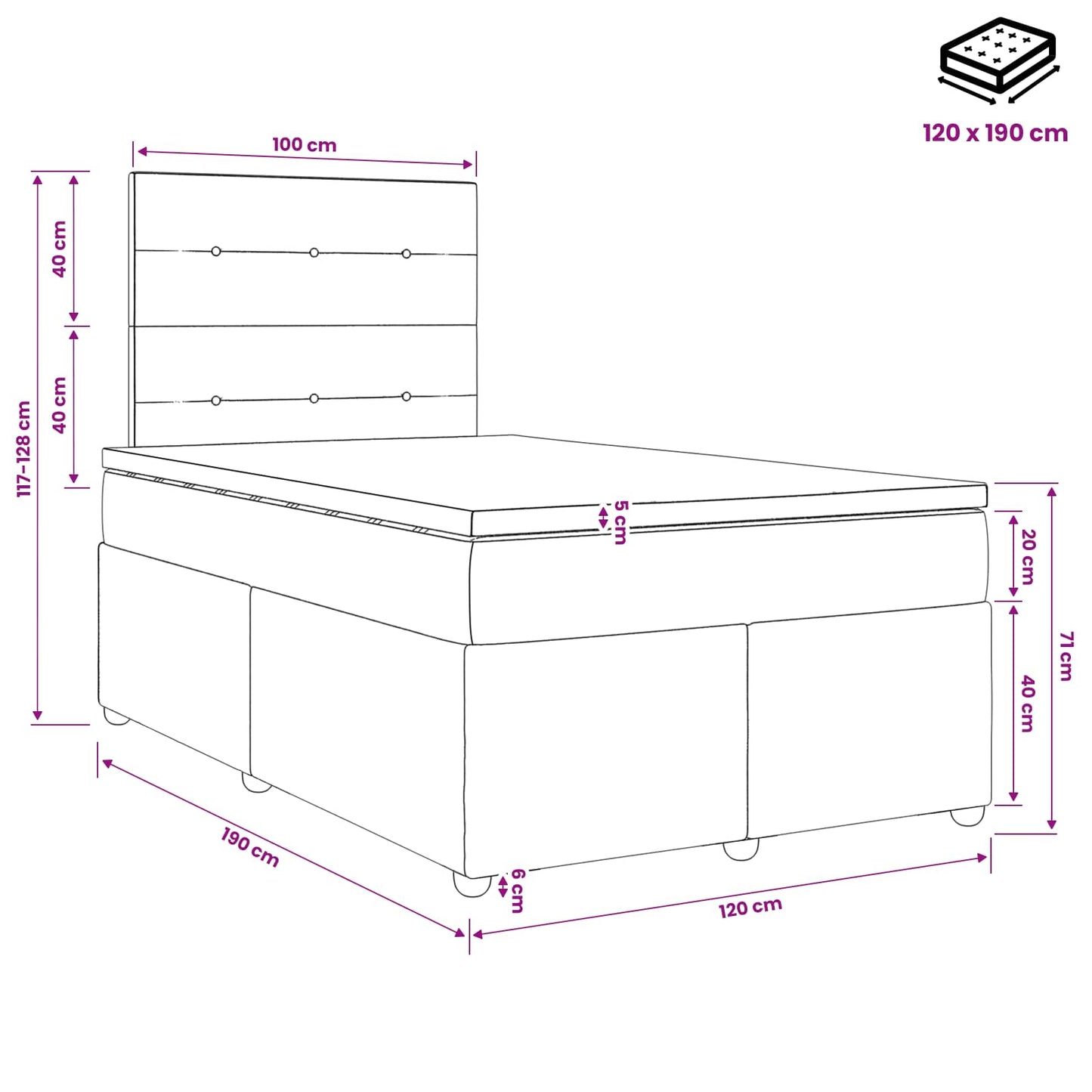 Boxspringbed met matras met hoofdeinde Taupe 120 x 190 cm Stof
