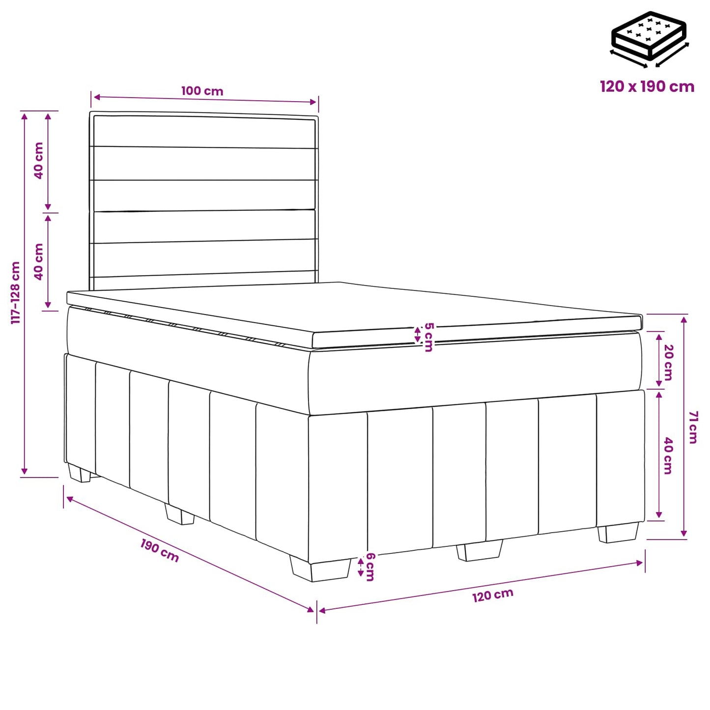 LED Boxspring Bed met Matras Zwart 120 x 190 cm Stof is nu te koop bij PeponiXL, paradijselijk wonen!